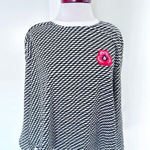 RIXO Striped Black and White Top with red Flower